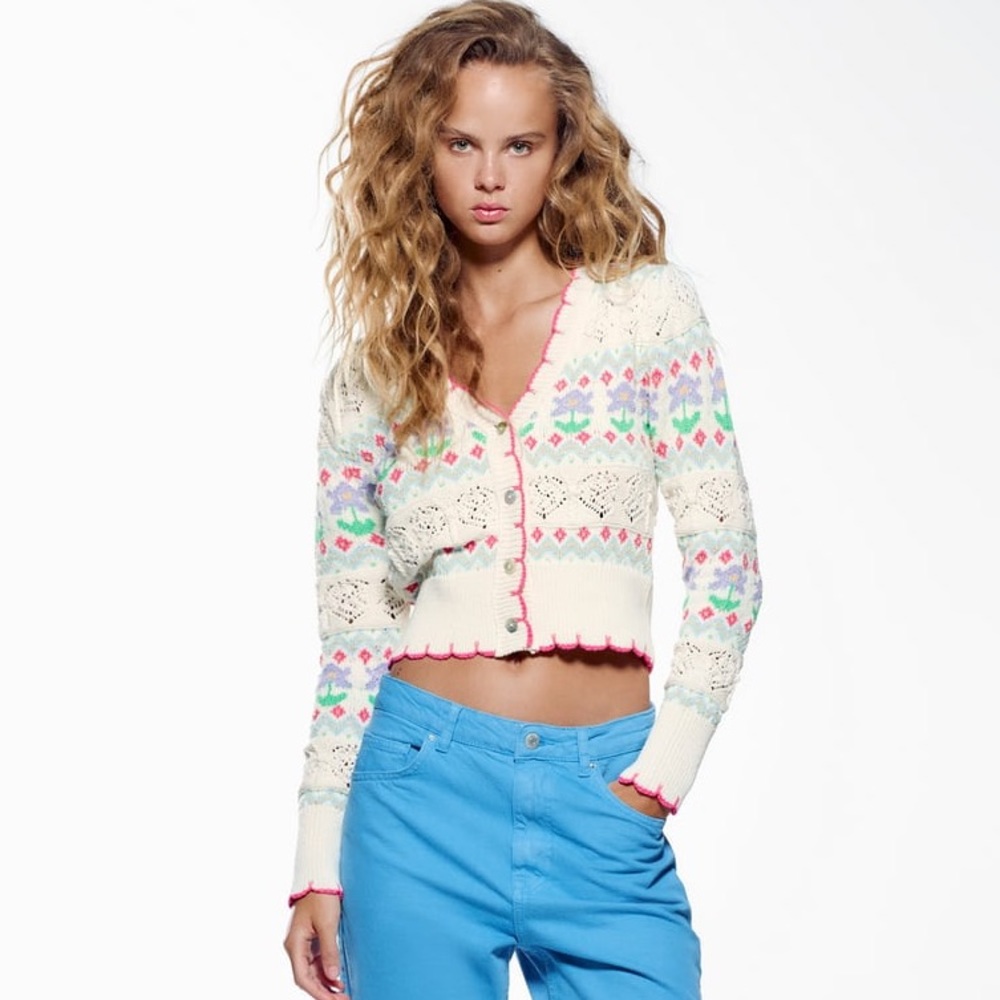 Zara | FLORAL JACQUARD KNIT CARDIGAN